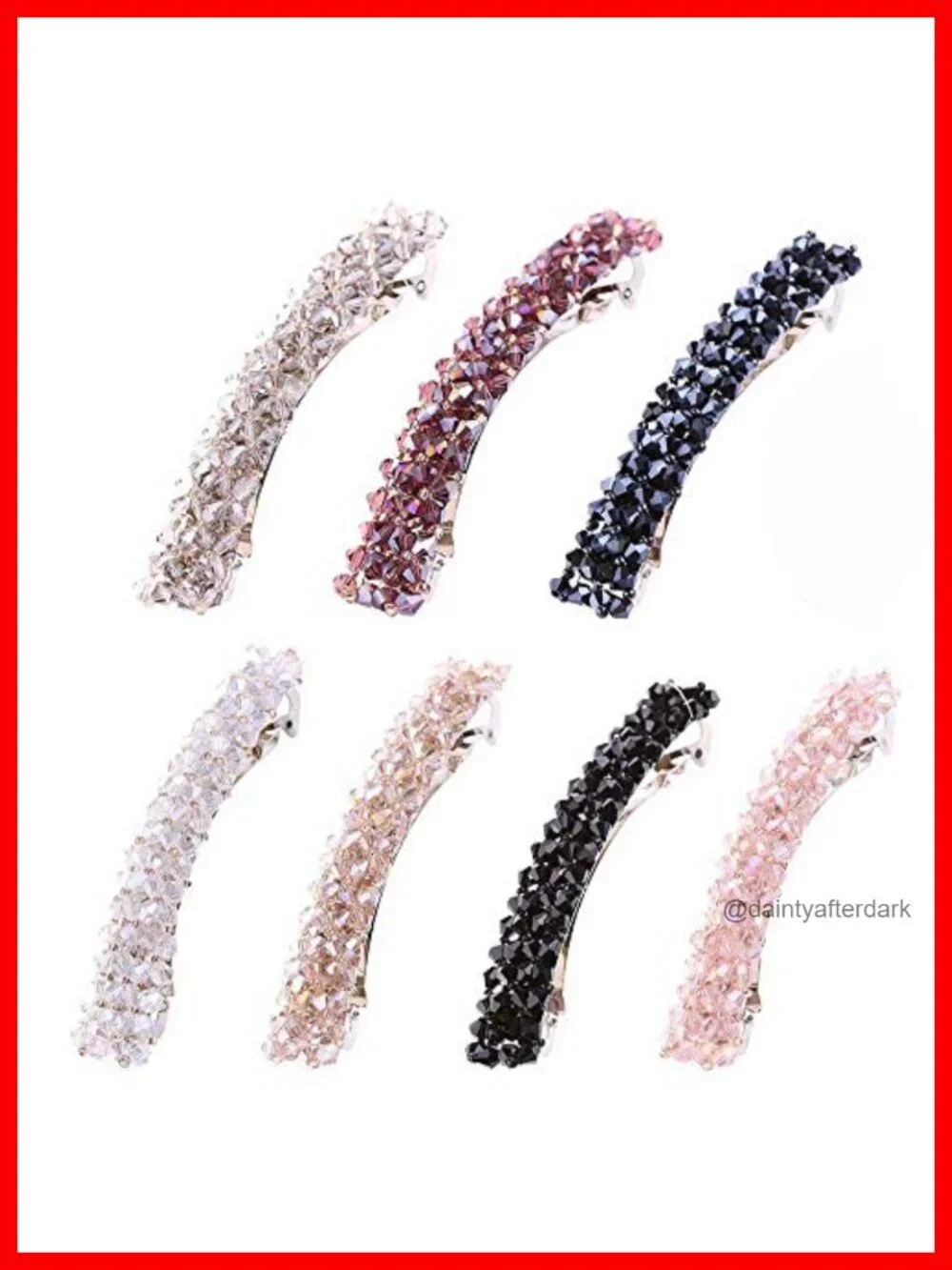 7 Crystal Rhinestone Hair Pins French Design Spring Clips